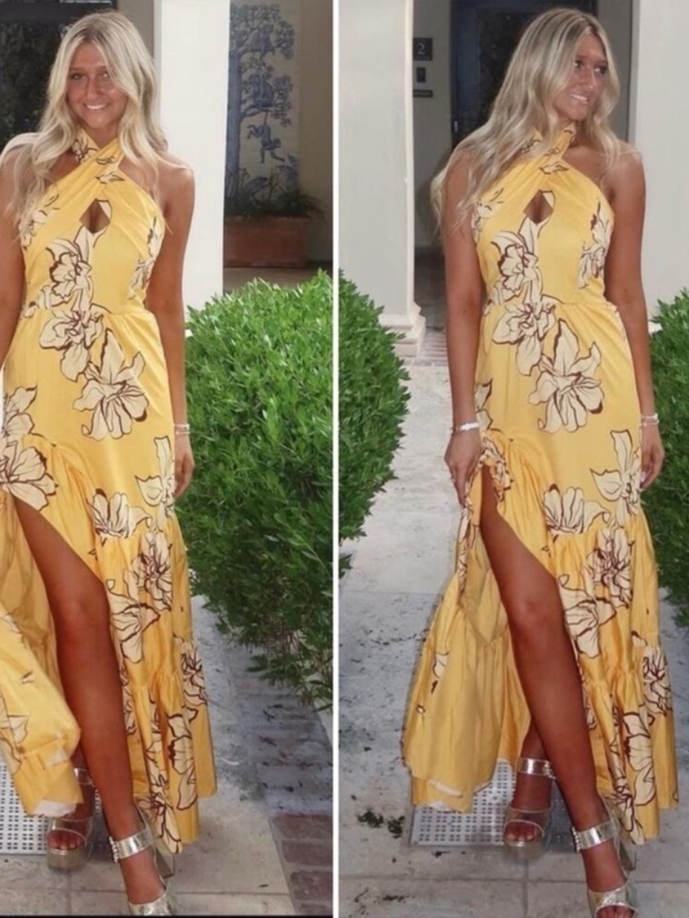 Anthropologie Hutch Dress Halter Maxi Ruffle in Maize Yellow Floral - Picture 3 of 6